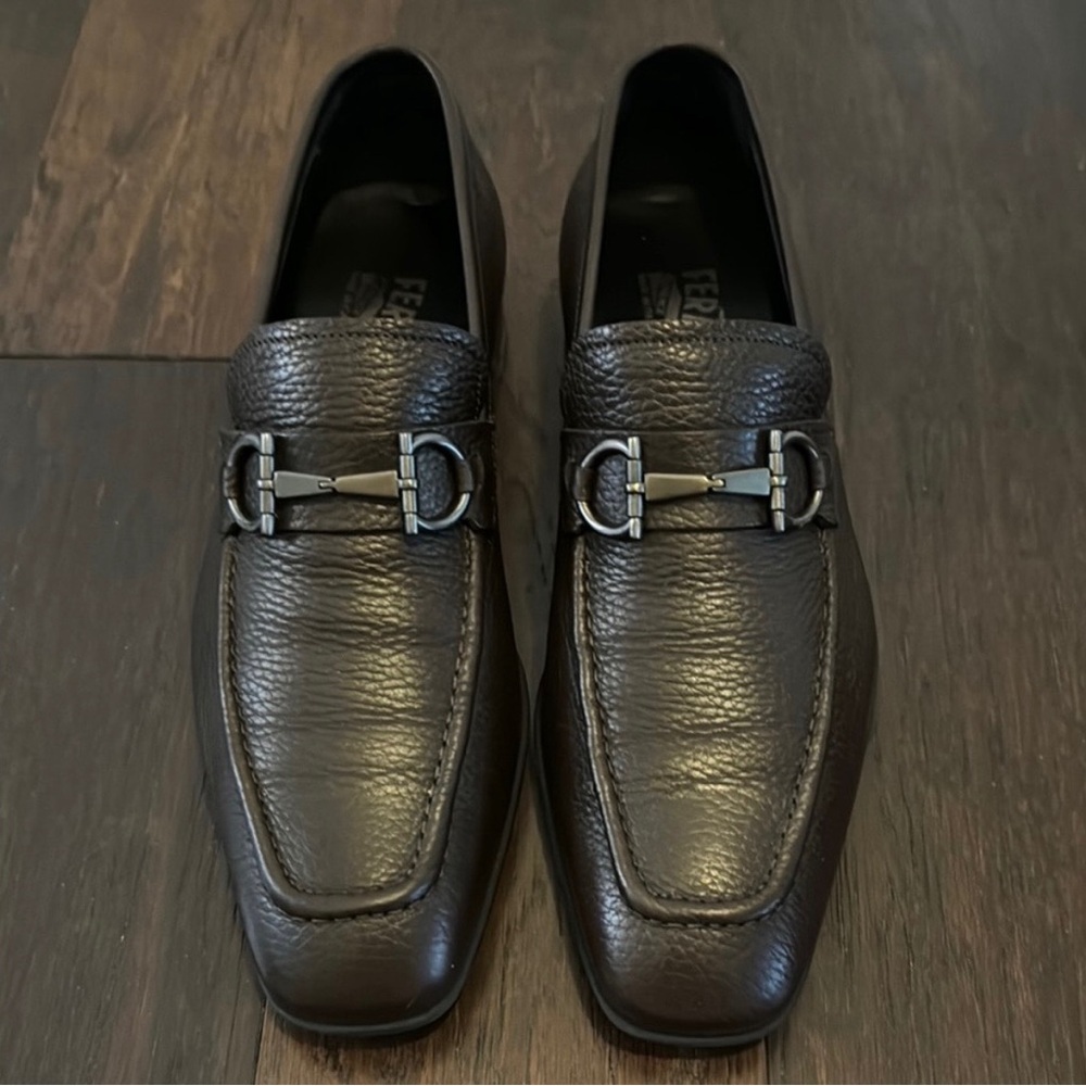 Men's SALVATORE FERRAGAMO 'Pompei' Hickory Calf Leather Loafers Size US 7.5 - D - Picture 5 of 9